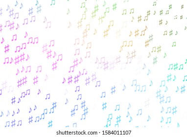 Light Multicolor, Rainbow vector template with musical symbols. Decorative design in abstract style with music shapes. Pattern for festival leaflets.