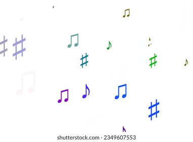 Light Multicolor, Rainbow vector template with musical symbols. Isolated colorful music keys on abstract background. Template for fasion magazines.