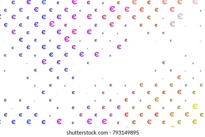 Light Multicolor, Rainbow vector template with cryptocurrency. Shining colored illustration with Euro signs, EUR. Smart design for your business advert of economic, wealth.