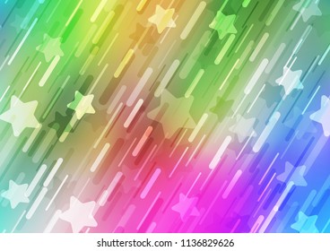 Light Multicolor, Rainbow vector texture with colored lines and stars. Blurred decorative design in simple style with lines. The template can be used as a background.