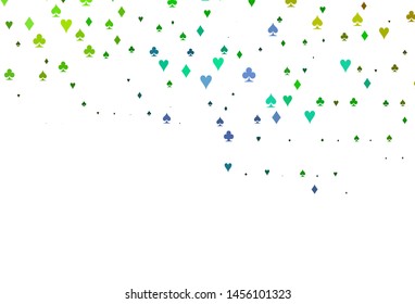 Light Multicolor, Rainbow vector texture with playing cards. Blurred decorative design of hearts, spades, clubs, diamonds. Design for ad, poster, banner of gambling websites.