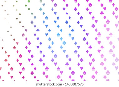 Light Multicolor, Rainbow vector texture with playing cards. Colorful gradient with signs of hearts, spades, clubs, diamonds. Pattern for booklets, leaflets of gambling houses.