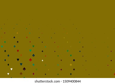 Light Multicolor, Rainbow vector texture with playing cards. Colored illustration with hearts, spades, clubs, diamonds. Design for ad, poster, banner of gambling websites.