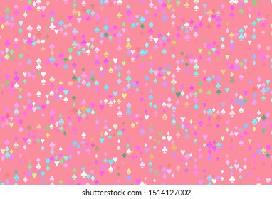 Light Multicolor, Rainbow vector texture with playing cards. Glitter abstract sketch with isolated symbols of playing cards. Template for business cards of casinos.