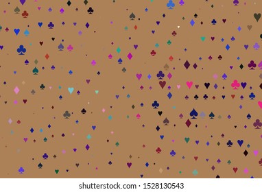 Light Multicolor, Rainbow vector texture with playing cards. Illustration with set of hearts, spades, clubs, diamonds. Pattern for ads of parties, events in Vegas.