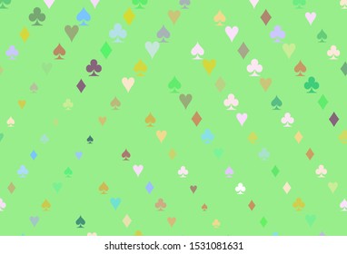 Light Multicolor, Rainbow vector texture with playing cards. Colorful gradient with signs of hearts, spades, clubs, diamonds. Pattern for leaflets of poker games, events.