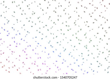 Light Multicolor, Rainbow vector texture with musical notes. Modern abstract illustration with melody keys. Pattern for school ad, booklets.