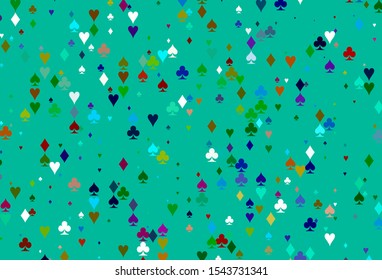Light Multicolor, Rainbow vector texture with playing cards. Colored illustration with hearts, spades, clubs, diamonds. Pattern for leaflets of poker games, events.