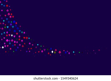 Light Multicolor, Rainbow vector texture with playing cards. Colorful gradient with signs of hearts, spades, clubs, diamonds. Pattern for ads of parties, events in Vegas.
