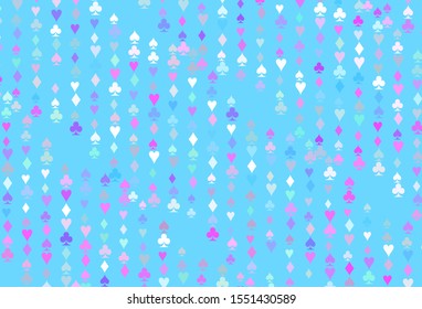 Light Multicolor, Rainbow vector texture with playing cards. Blurred decorative design of hearts, spades, clubs, diamonds. Design for ad, poster, banner of gambling websites.