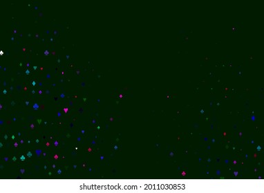 Light Multicolor, Rainbow vector texture with playing cards. Colorful gradient with signs of hearts, spades, clubs, diamonds. Design for ad, poster, banner of gambling websites.