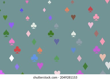 Light Multicolor, Rainbow vector texture with playing cards. Shining illustration with hearts, spades, clubs, diamonds. Pattern for booklets, leaflets of gambling houses.