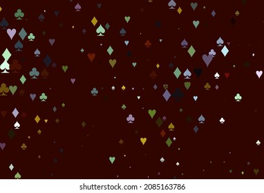 Light Multicolor, Rainbow vector texture with playing cards. Shining illustration with hearts, spades, clubs, diamonds. Smart design for your business advert of casinos.