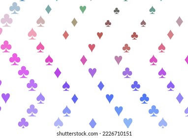 Light Multicolor, Rainbow vector texture with playing cards. Colorful gradient with signs of hearts, spades, clubs, diamonds. Pattern for ads of parties, events in Vegas.