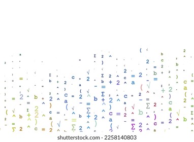 Light Multicolor, Rainbow vector texture with mathematic symbols. Modern geometrical illustration with numerals. Pattern for school, grammar websites.