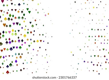 Light Multicolor, Rainbow vector texture with playing cards. Colorful gradient with signs of hearts, spades, clubs, diamonds. Pattern for booklets, leaflets of gambling houses.