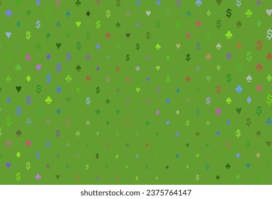 Light multicolor, rainbow vector texture with playing cards. Shining illustration with hearts, spades, clubs, diamonds. Pattern for ads of parties, events in Vegas.