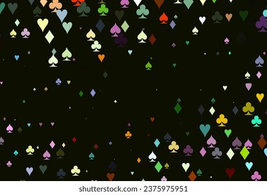 Light Multicolor, Rainbow vector texture with playing cards. Blurred decorative design of hearts, spades, clubs, diamonds. Design for ad, poster, banner of gambling websites.
