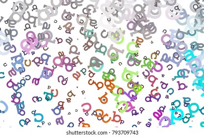 Light Multicolor, Rainbow vector texture with ABC characters. Colored alphabet signs with gradient on white background. The pattern can be used for ad, booklets, leaflets of education.