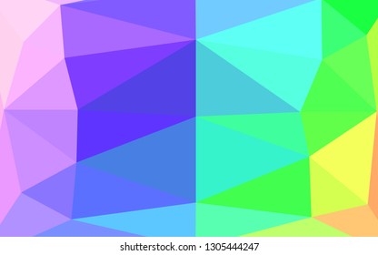 Light Multicolor, Rainbow vector triangle mosaic cover. Triangular geometric sample with gradient.  Template for your brand book.