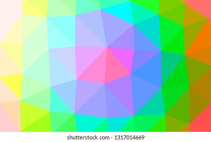 Light Multicolor, Rainbow vector triangle mosaic cover. Triangular geometric sample with gradient.  Polygonal design for your web site.