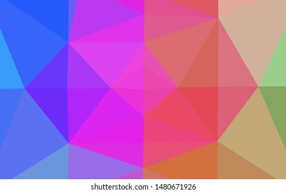 Light Multicolor, Rainbow vector triangle mosaic template. Triangular geometric sample with gradient.  New texture for your design.