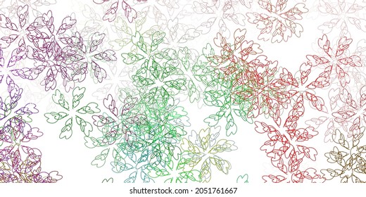 Light multicolor vector abstract backdrop with leaves. Sketchy doodles with leaves on blurred background. Pattern for women day promotion.
