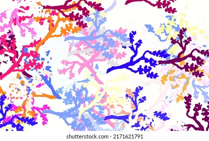 Light Multicolor vector abstract backdrop with leaves, branches. Leaves and branches with gradient on white background. Hand painted design for web, wrapping.