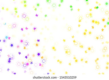 Light Multicolor vector backdrop with bright stars, suns. Blurred decorative design in simple style with stars, suns. Pattern for astrology websites.