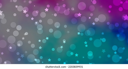 Light Multicolor vector backdrop with circles, stars. Colorful illustration with gradient dots, stars. Design for textile, fabric, wallpapers.