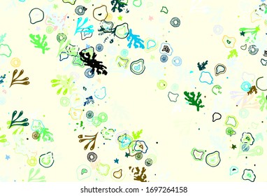 Light Multicolor vector backdrop with memphis shapes. Colorful chaotic forms with gradient in modern style. Simple design for your web site.