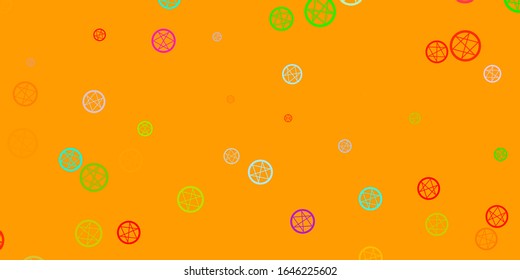 Light Multicolor vector backdrop with mystery symbols. Colorful mystic symbols with a gradient in ancient style. Simple design for occult depiction.
