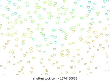 Light Multicolor vector backdrop with sweet hearts. Hearts on blurred abstract background with colorful gradient. Template for Valentine's greeting postcards.