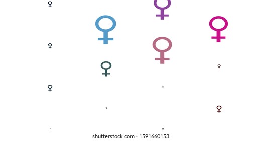 Light Multicolor vector backdrop with woman's power symbols. Colorful illustration with gradient feminism shapes. New design for applications.