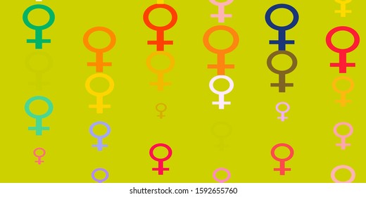 Light Multicolor vector backdrop with woman's power symbols. Illustration with signs of women's strength and power. Design for landing pages.