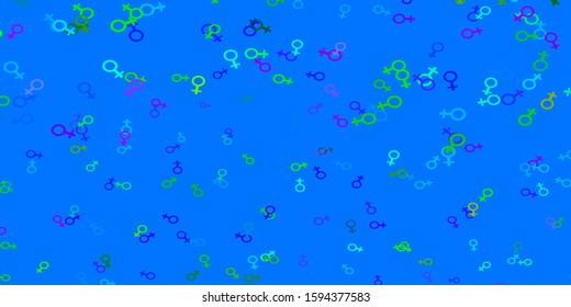 Light Multicolor vector backdrop with woman's power symbols. Simple design in abstract style with women’s rights activism. Best design for your business.