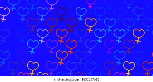Light Multicolor vector backdrop with woman's power symbols. Simple design in abstract style with women’s rights activism. Background for International Women’s Day.