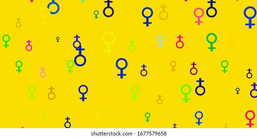 Light Multicolor vector backdrop with woman's power symbols. Abstract illustration with a depiction of women's power. Background for International Women’s Day.