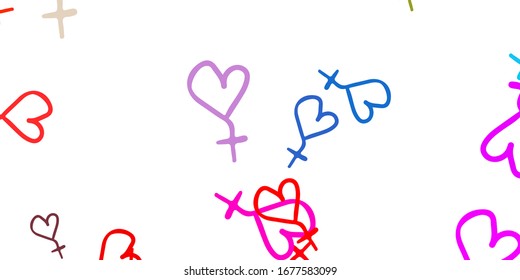 Light Multicolor vector backdrop with woman's power symbols. Abstract illustration with a depiction of women's power. Elegant design for wallpapers.