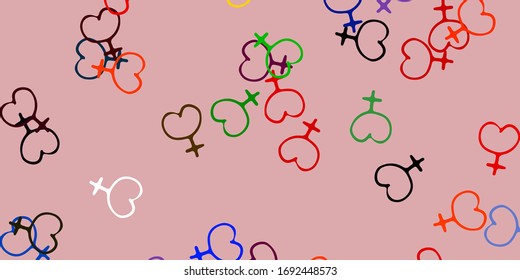 Light Multicolor vector backdrop with woman's power symbols. Abstract illustration with a depiction of women's power. Best design to show the power of women.