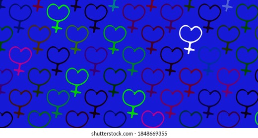 Light Multicolor vector backdrop with woman's power symbols. Simple design in abstract style with women’s rights activism. Background for International Women’s Day.