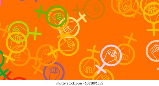 Light Multicolor vector backdrop with woman's power symbols. Colorful illustration with gradient feminism shapes. Best design to show the power of women.