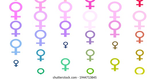 Light Multicolor vector backdrop with woman's power symbols. Illustration with signs of women's strength and power. Design for landing pages.