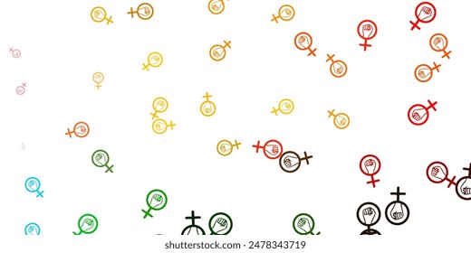 Light Multicolor vector backdrop with woman's power symbols. Colorful feminism symbols with a gradient in modern style. Design for International Women’s Day.