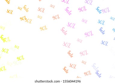 Light Multicolor vector background with 30, 50, 90 % signs of sales. Colored words of sales with gradient on white background. Backdrop for super sales on Black Friday.