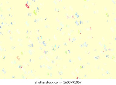 Light Multicolor vector background with 30, 50, 90 % signs of sales. Colored words of sales with gradient on white background. Pattern for ads, posters, banners of sales.