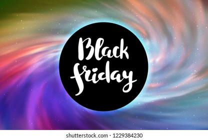 Light Multicolor vector background with a black hole, sky. Decorative design in space style with a black hole. Backdrop for super sales on Black Friday.