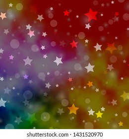 Light Multicolor vector background with circles, stars. Colorful disks, stars on simple gradient background. Pattern for design of fabric, wallpapers.