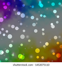 Light Multicolor vector background with circles, stars. Glitter abstract illustration with colorful drops, stars. Pattern for wallpapers, curtains.