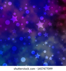 Light Multicolor vector background with circles, stars. Illustration with set of colorful abstract spheres, stars. Design for wallpaper, fabric makers.